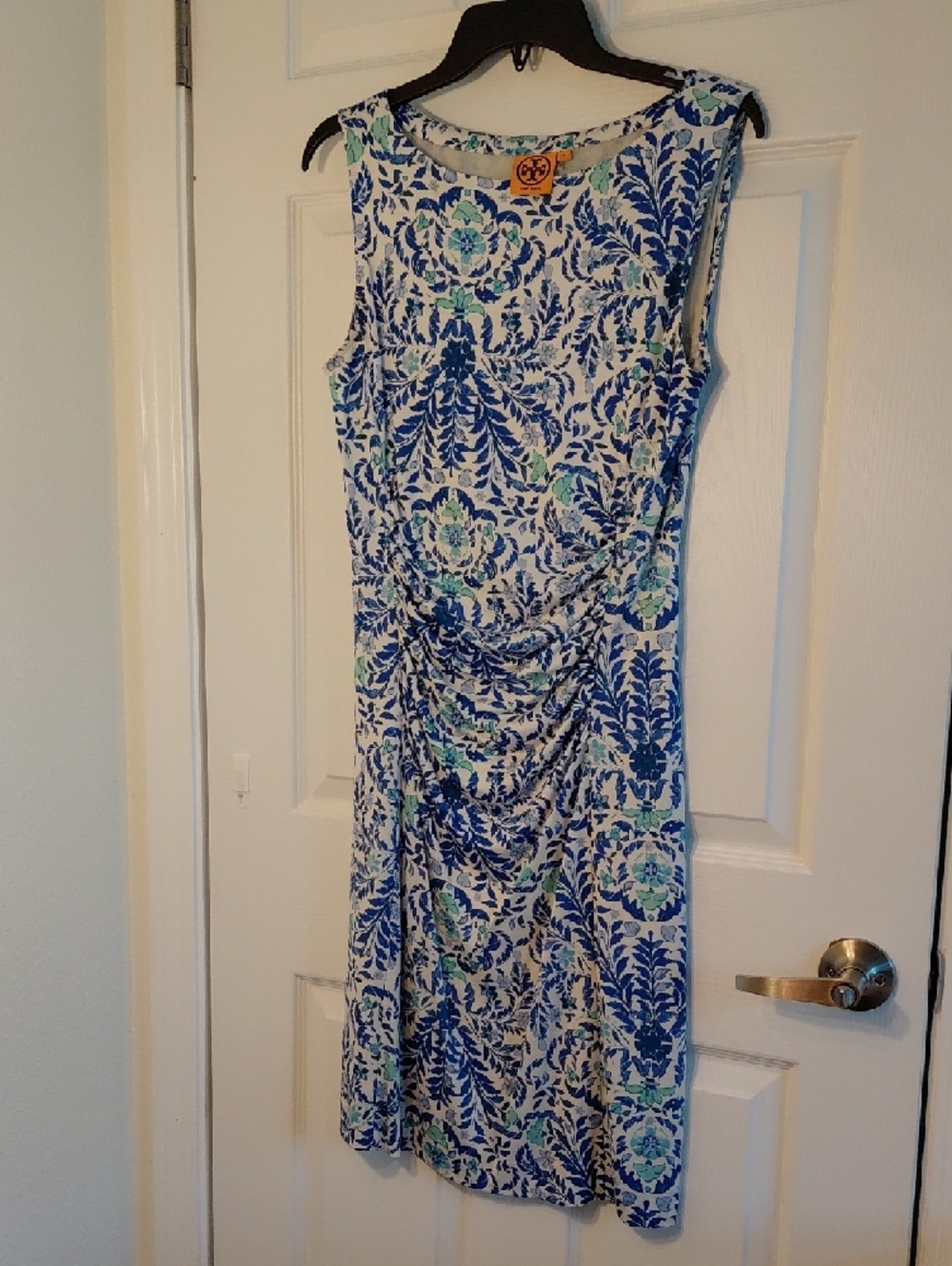 Tory Burch Blue & Aqua Floral Scoop Neck Top